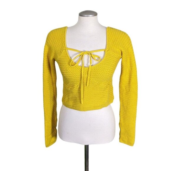 Free People Beach Playing Hard To Get Cropped Halter Sweater Women M Yellow Knit - Picture 1 of 9